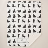 Katten in Black Silhouette Pattern met voornaam Sherpa Deken (Voorkant)
