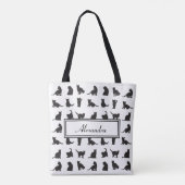 Katten in Black Silhouette Pattern met voornaam Tote Bag (Achterkant)