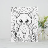 Katten in bloemen kleurplaat (Staand voorkant)