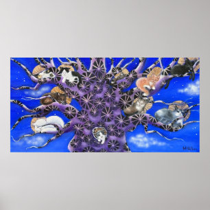 Katten in boom fantasievolle kunst poster