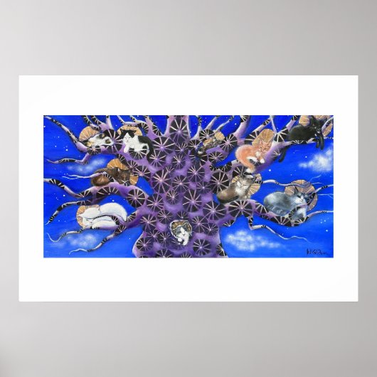 Katten in boom fantasievolle kunst poster (Voorkant)