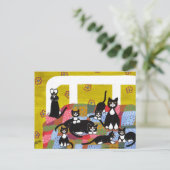 Katten in Briefkaart met gebak (Staand voorkant)