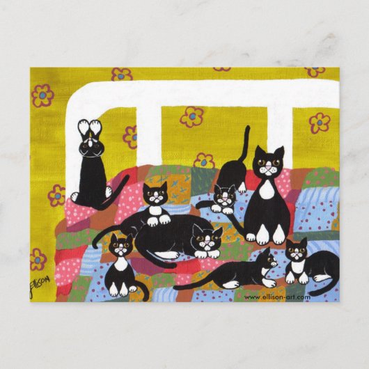 Katten in Briefkaart met gebak (Voorkant)