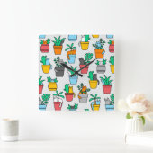 Katten in de bloempotten vierkante klok (Huis)