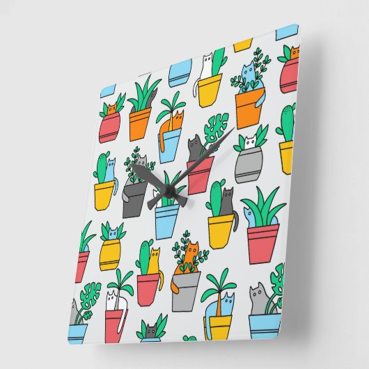 Katten in de bloempotten vierkante klok (Hoek)