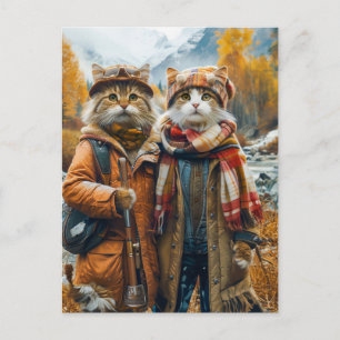Katten in de Canadese herfstbergen Feestdagenkaart