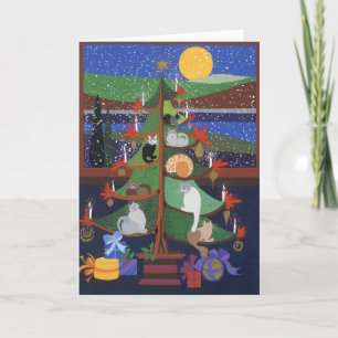 Katten in de kerstboom feestdagen kaart