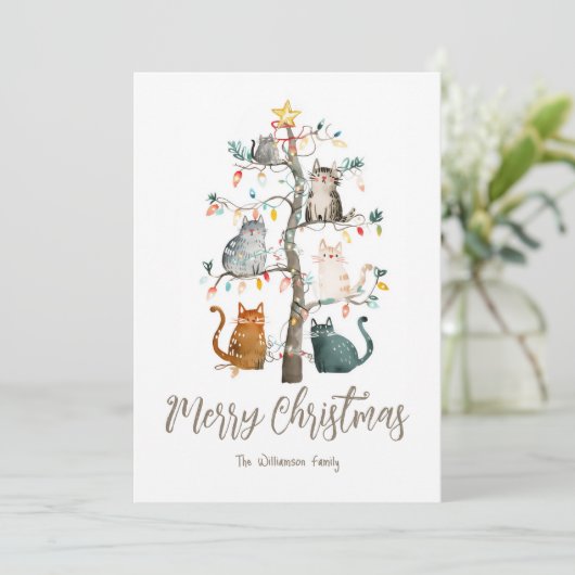 Katten in de kerstboom kerstvakantie Kaart (Staand voorkant)