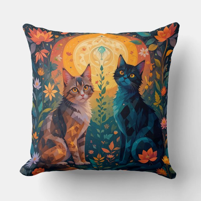 Katten in de natuur geometrische scène 🐱 kussen (Voorkant)