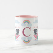 Katten in de paraplu boot met harten Monogram Mok (Midden)