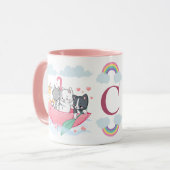 Katten in de paraplu boot met harten Monogram Mok (Voorkant links)