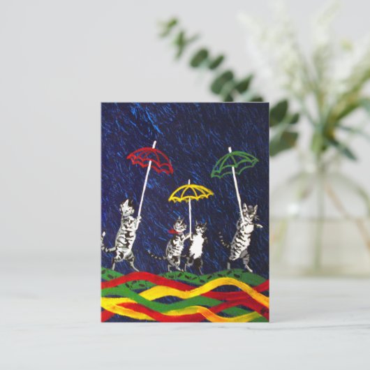 Katten in de regen briefkaart (Staand voorkant)