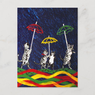 Katten in de regen briefkaart