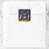 Katten in de regen vierkante sticker (Tas)
