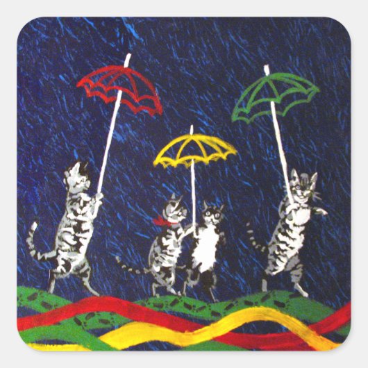 Katten in de regen vierkante sticker (Voorkant)