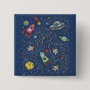 Katten in de ruimte knop vierkante button 5,1 cm