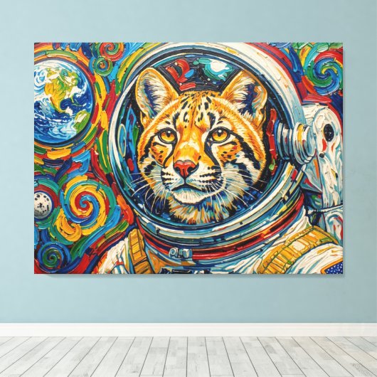KATten IN DE RUIMTE-OCELOT 4 Canvas Afdruk (Insitu (Houten vloer))