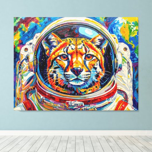KATten IN DE RUIMTE-OCELOT Canvas Afdruk (Insitu (Houten vloer))