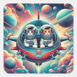 Katten in de ruimte sticker! vierkante sticker