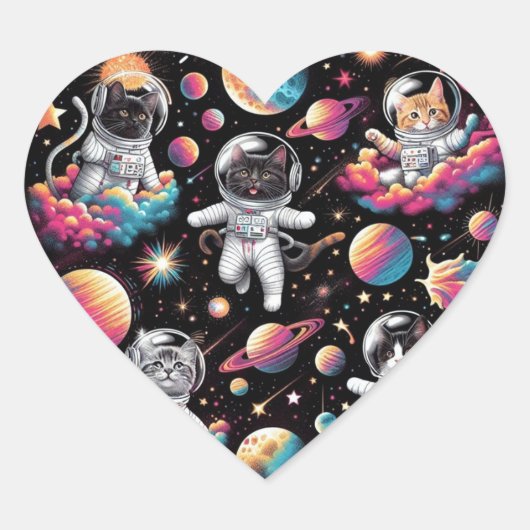 Katten in de ruimte stickers! hart sticker (Voorkant)