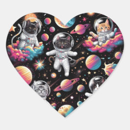 Katten in de ruimte stickers! hart sticker