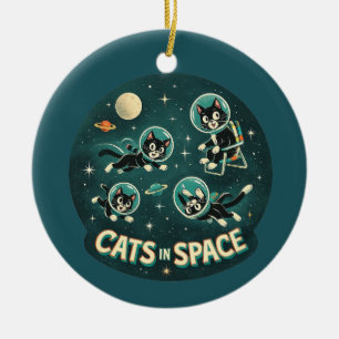 Katten in de ruimte UFO grappige humor kitty Keramisch Ornament