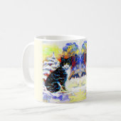 Katten in de sneeuw kunst koffiemok (Voorkant links)