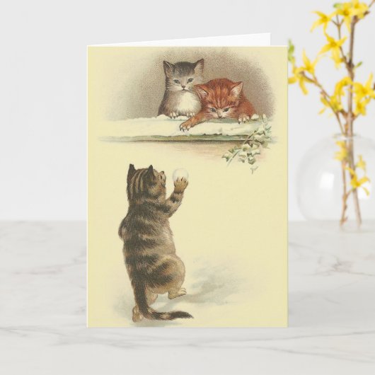 katten in de sneeuwbriefkaart kaart (Gele Bloem)