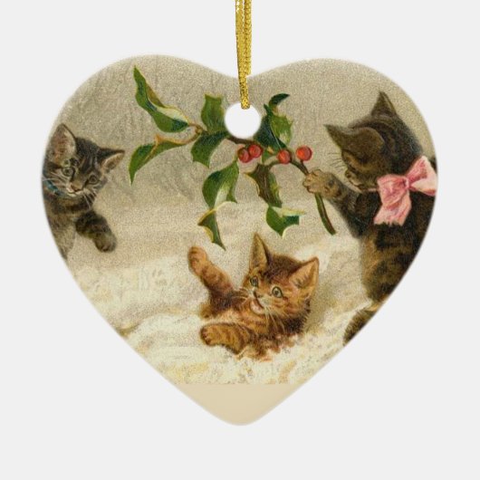 Katten in de Sneeuwkerstversiering Keramisch Ornament (Voorkant)