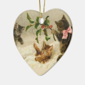 Katten in de Sneeuwkerstversiering Keramisch Ornament (Links)