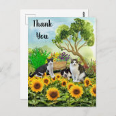 Katten in de tuin / Zonnebloem Hartelijk dank voor Briefkaart (Voorkant / Achterkant)