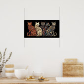 Katten in de vorm van Victoriaans behangpapier Poster (Keuken)