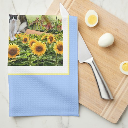 Katten in de Zonnebloementuin / Kat Lovers Theedoek (Quarter Fold)