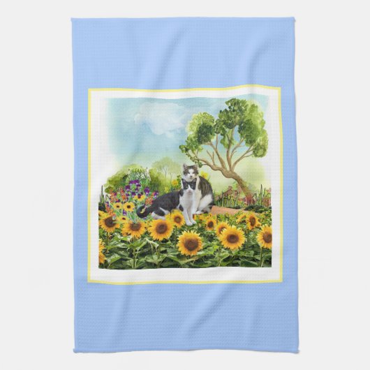 Katten in de zonnebloementuin / Kattenliefhebbers Theedoek (Verticaal)