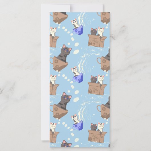 Katten in doos en melkdruppels op blauw (Achterkant)