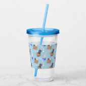 Katten in doos en melkdruppels op blauw acryl drinkbeker (Achterkant)