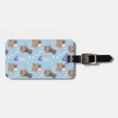 Katten in doos en melkdruppels op blauw bagagelabel (Voorkant horizontaal)