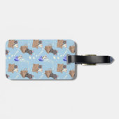 Katten in doos en melkdruppels op blauw bagagelabel (Achterkant horizontaal)