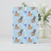 Katten in doos en melkdruppels op blauw bedankkaart (Staand voorkant)