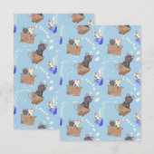 Katten in doos en melkdruppels op blauw bedankkaart (Voorkant / Achterkant)