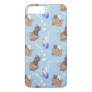 Katten in doos en melkdruppels op blauw iPhone 8/7 plus hoesje