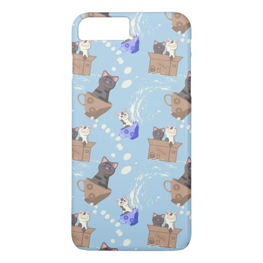 Katten in doos en melkdruppels op blauw Case-Mate iPhone case (Achterkant)