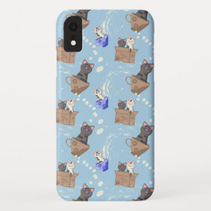 Katten in doos en melkdruppels op blauw Case-Mate iPhone case