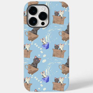 Katten in doos en melkdruppels op blauw Case-Mate iPhone 14 pro max hoesje