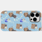 Katten in doos en melkdruppels op blauw Case-Mate iPhone case (Achterkant (horizontaal))