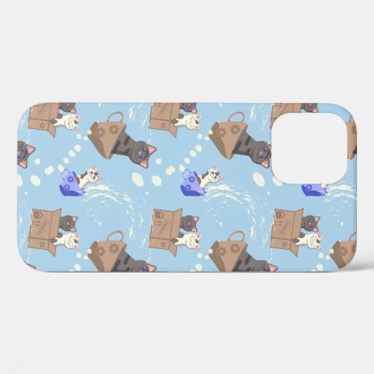Katten in doos en melkdruppels op blauw Case-Mate iPhone case (Achterkant (horizontaal))