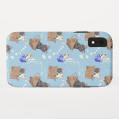 Katten in doos en melkdruppels op blauw Case-Mate iPhone case (Achterkant (horizontaal))
