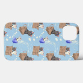 Katten in doos en melkdruppels op blauw Case-Mate iPhone case (Achterkant (horizontaal))