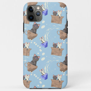 Katten in doos en melkdruppels op blauw Case-Mate iPhone case