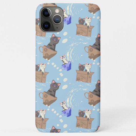 Katten in doos en melkdruppels op blauw Case-Mate iPhone case (Achterkant)